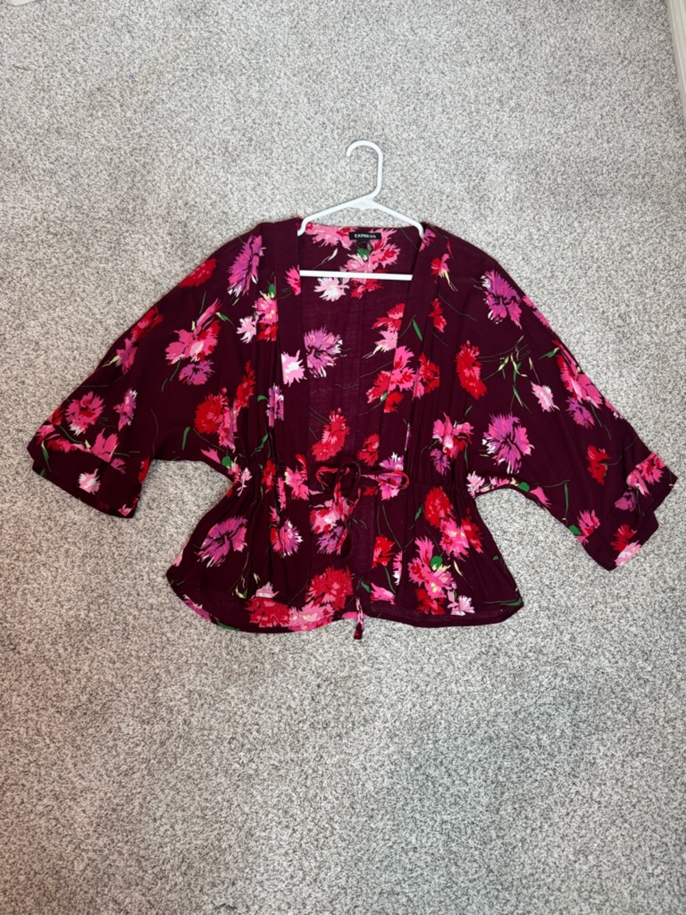 Express Floral Cinched Waist Kimono Maxie Jones ASO General Hospital Size XS P - Picture 7 of 12
